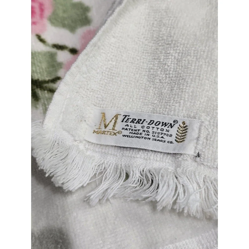 Vintage 70’s Terri-Down Martex Bath Towels Pink Cottage Floral Set Of 2 Guest